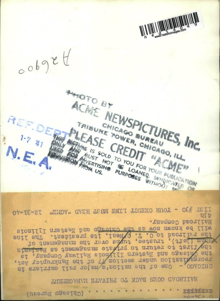 1940 Press Photo Chicago Benjamin WHam, trustee turns over management of the