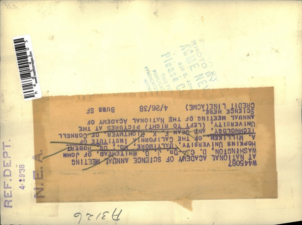 1938 Press Photo Dr J D WHitehead, Dr Robert A Millikin and F K Richtmyer at the