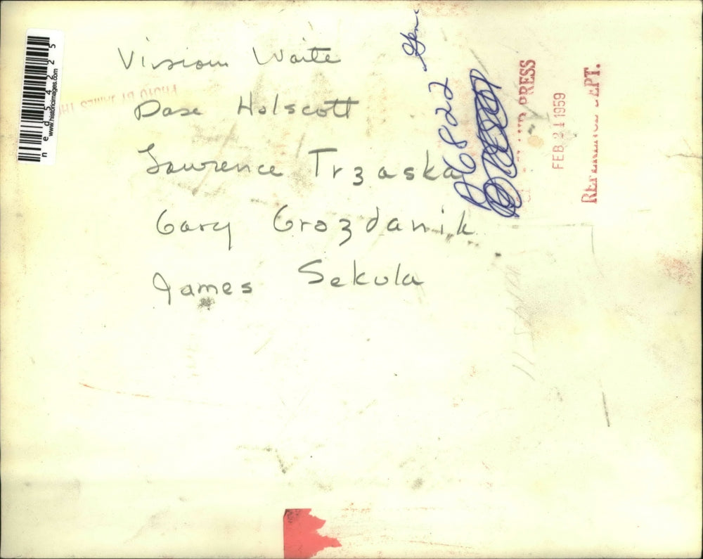 1959 Press Photo Vivian Waite, Dave Holscott, Larry Treaska, Gary Grozdanik