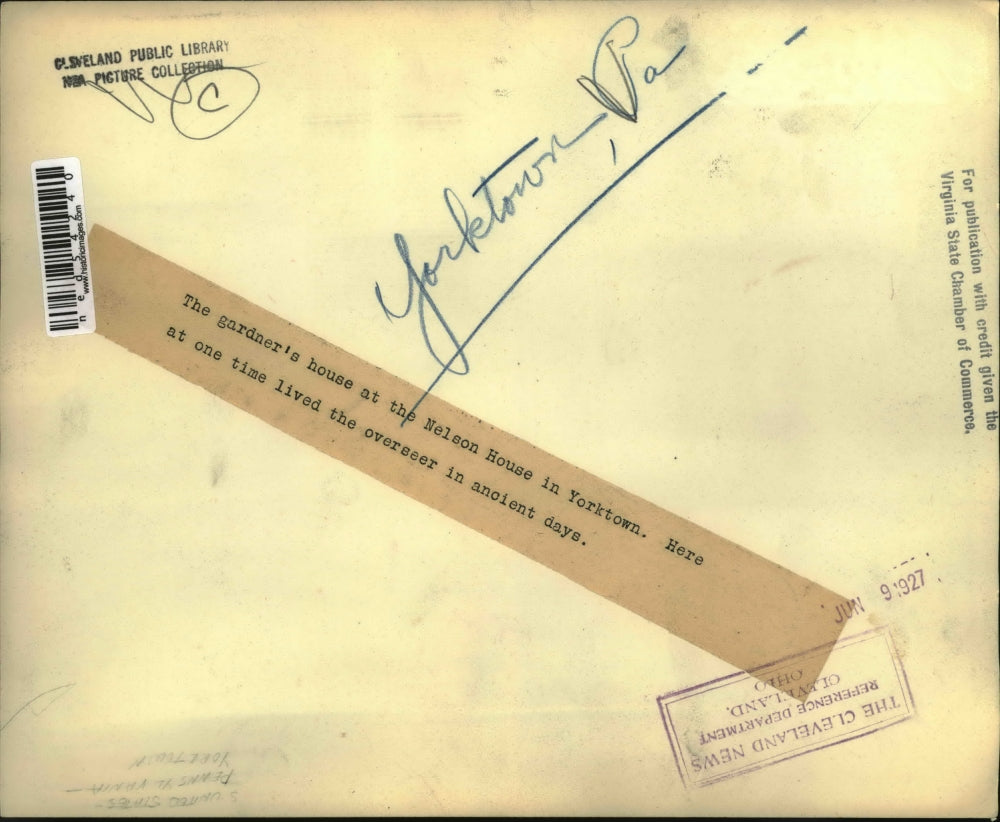 1927 Press Photo Gardners house at Nelson House in Yorktown Pa