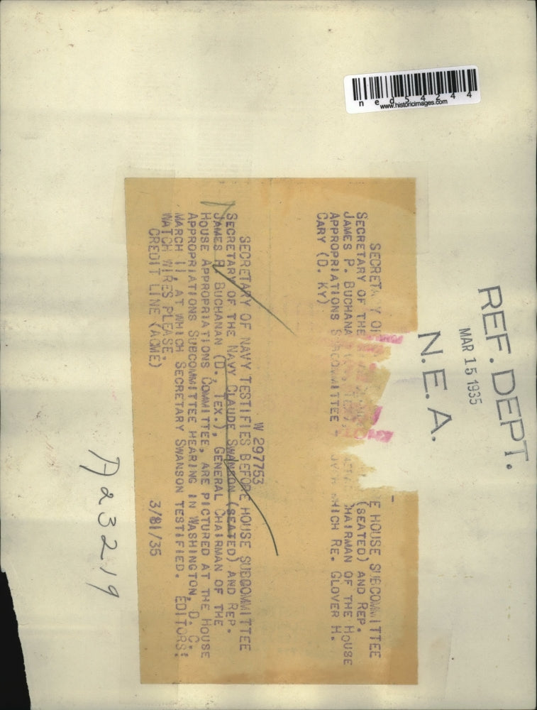 1935 Press Photo Secretary of Navy CLaude Swanson and Se James Buchanan are