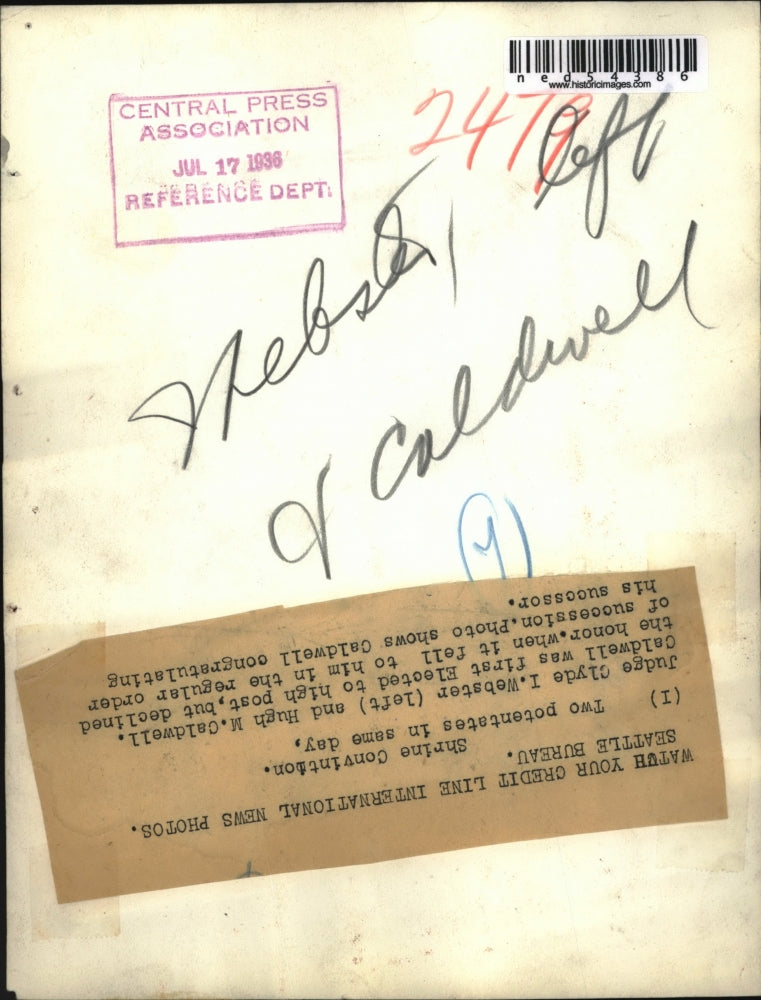 1936 Press Photo Caldwell Congratulating his Successor