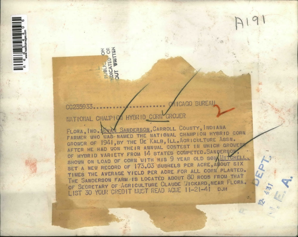 1941 Press Photo Evan Sandreson, farmer that won the annual hybrid competition