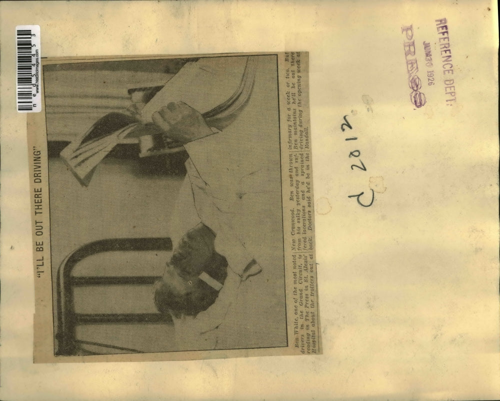 1926 Press Photo Ben White, most noted Grand Circuit driver