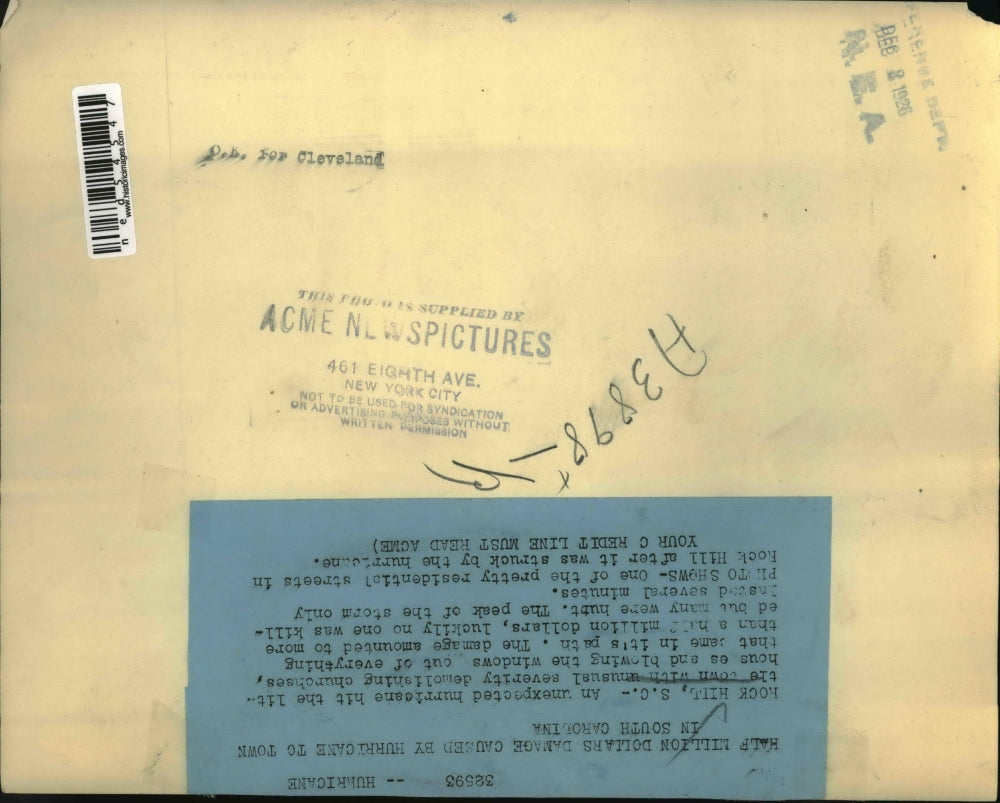 1926 Press Photo Rock Hill, S.C. struck by the Hurricane