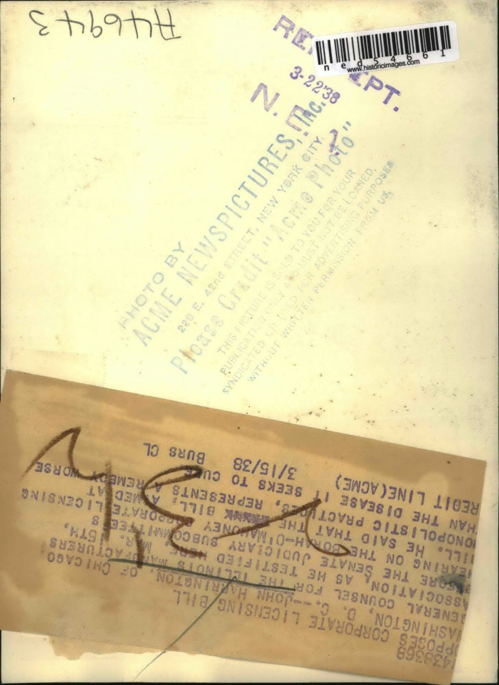 1938 Press Photo John Harrington Testifying Before Senate Judiciary Subcommittee