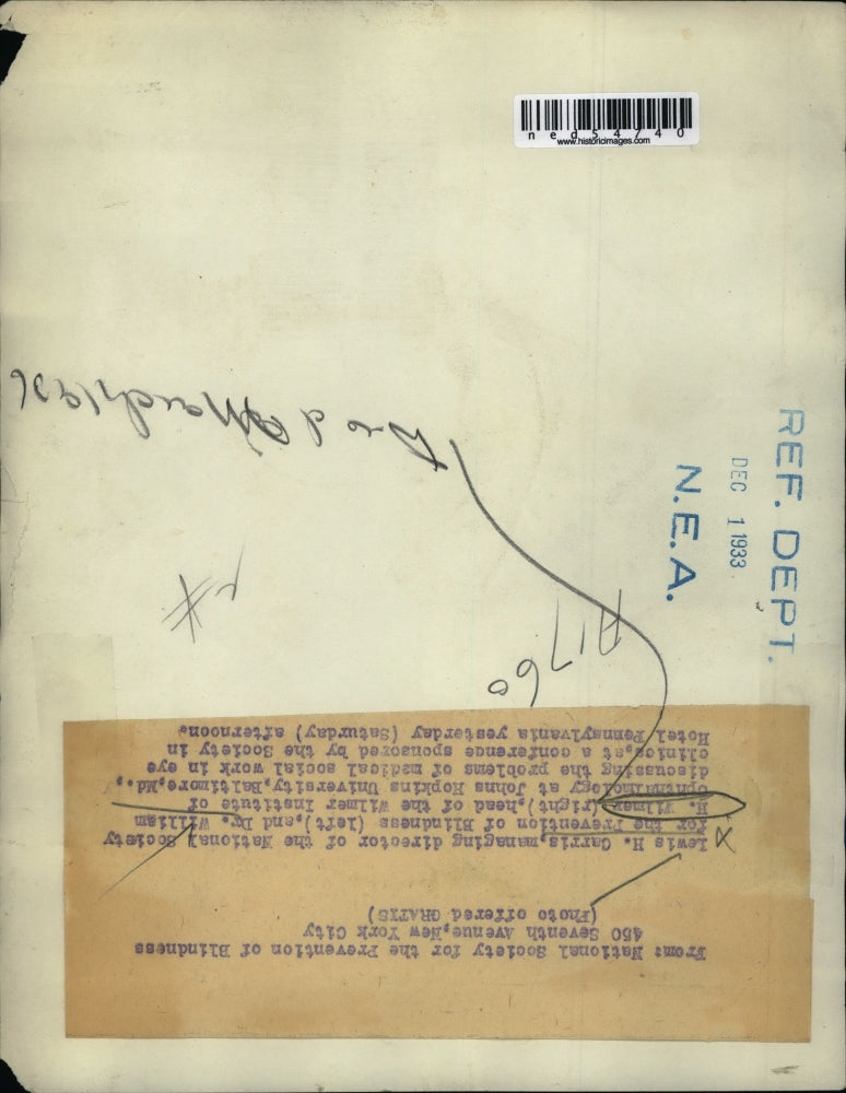 1933 Press Photo Lewis Carris and Dr. William Wilmer