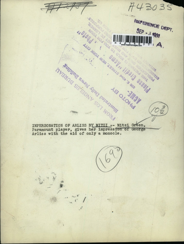 1931 Press Photo Mitzi Green, Paramount player