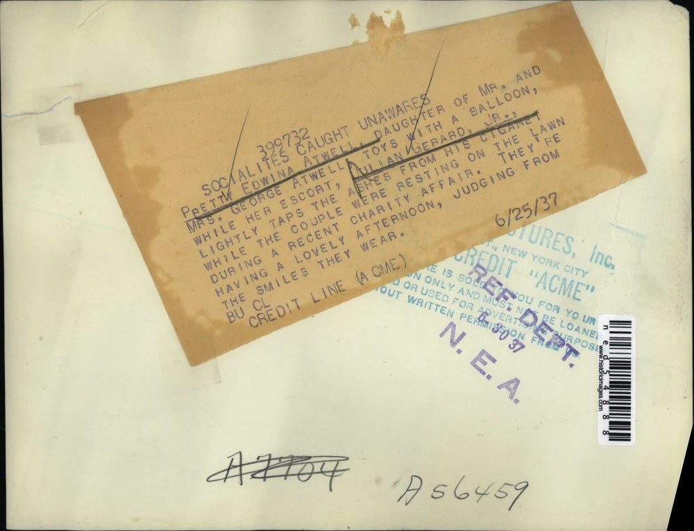 1937 Press Photo Edwina Atwell and Julian Gerard Jr. Enjoying an Afternoon