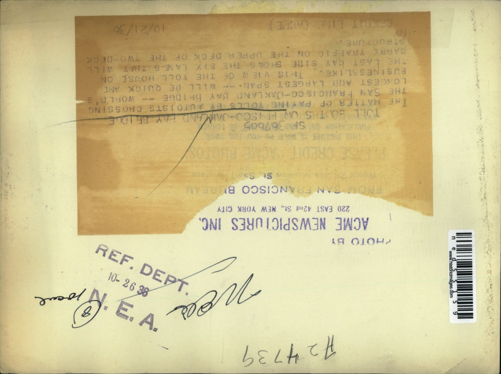 1936 Press Photo The San Francisco Bay bridge tolls