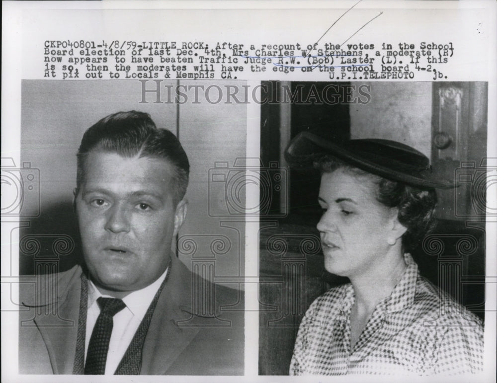 1959 Press Photo Mrs Charles W. Stephens & Traffic Judge RW Bob Laswter