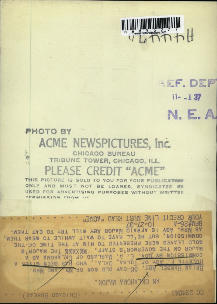 1937 Press Photo The 50 day old Brian Hansel Aby