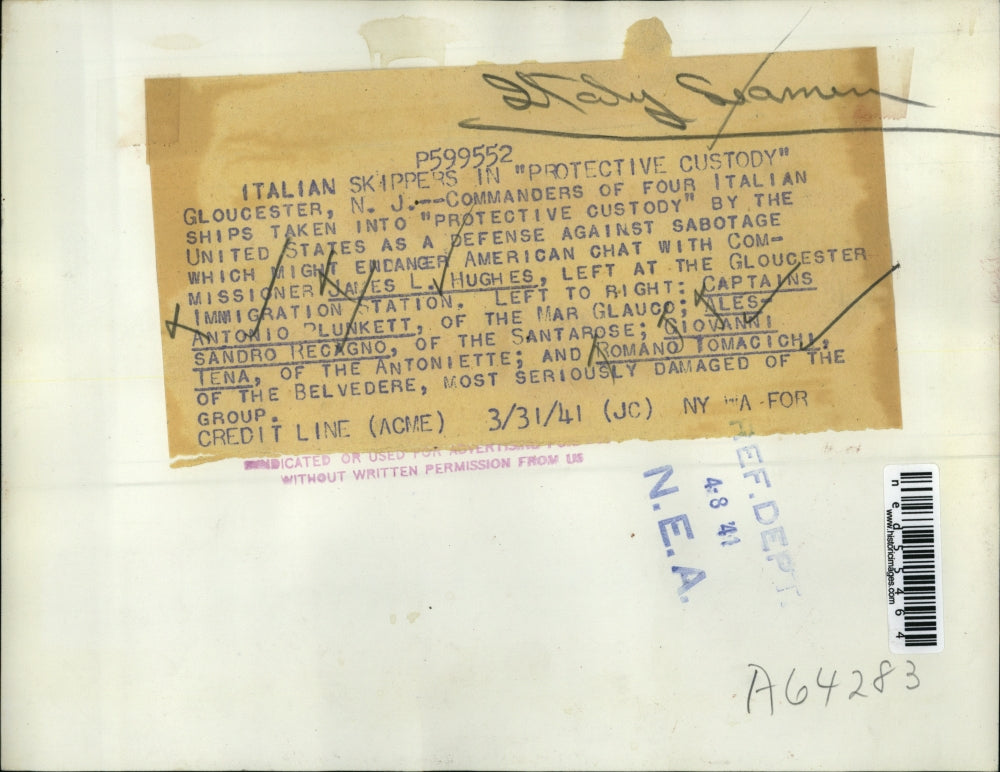 1941 Press Photo Gloucester NJ Italian skippers JL Hughes, A Plunkett, A Regagno