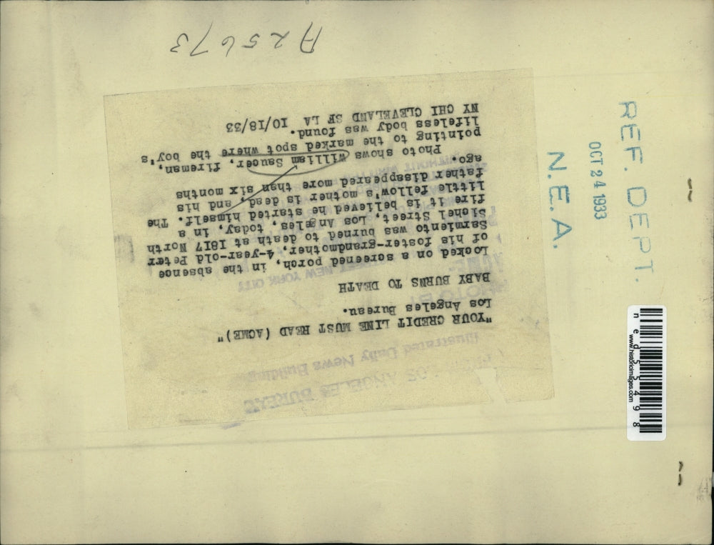 1933 Press Photo William Saucer, fireman