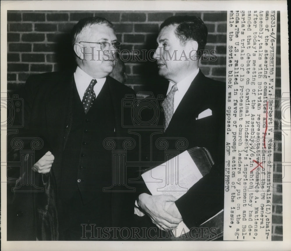 1949 Press Photo Herbert E Evatt of Australia with Bolivian Eduardo Matienzo; NY