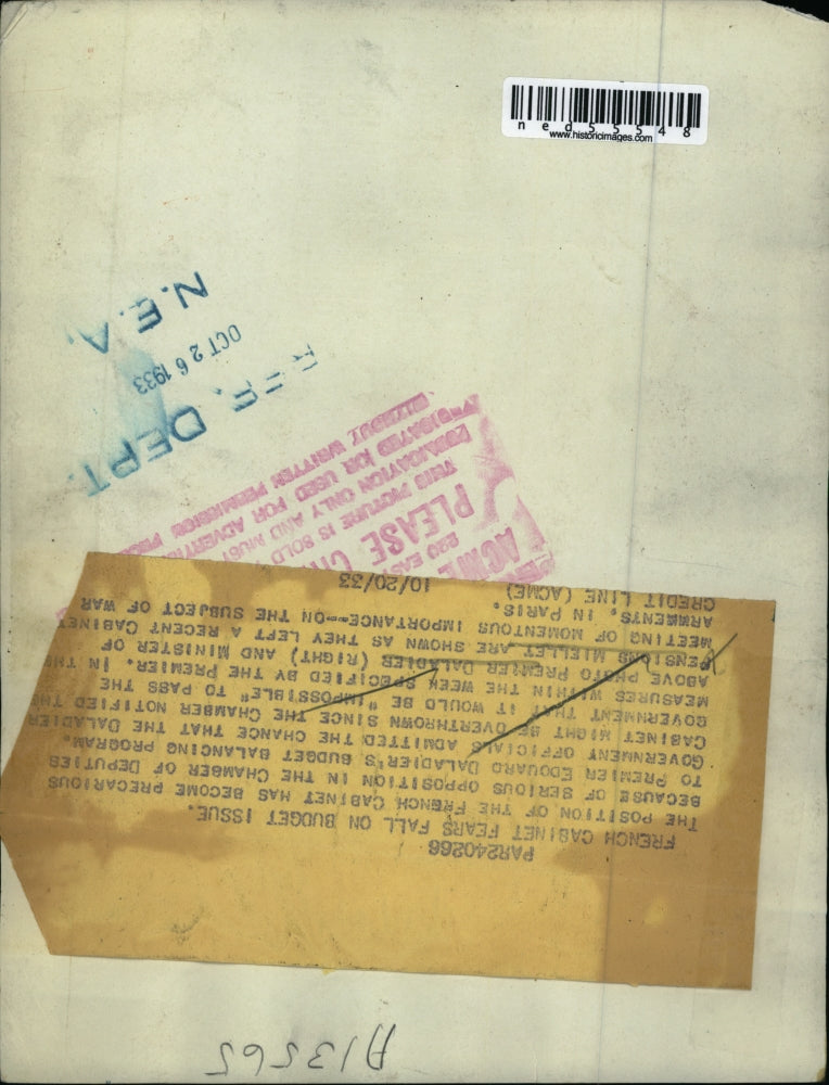 1933 Press Photo Premier Edouard Daladier and Minister Pensions Miellet