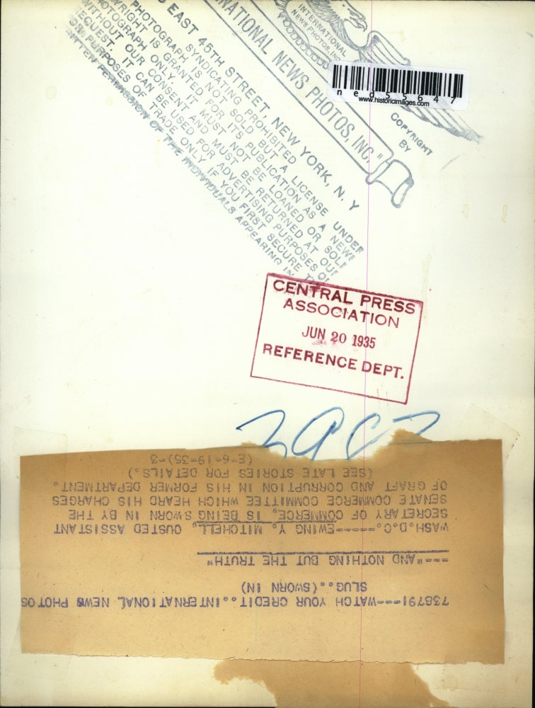 1935 Press Photo Ewing Y Mitchell Asst.Sec.of Commerce charged of Corruption