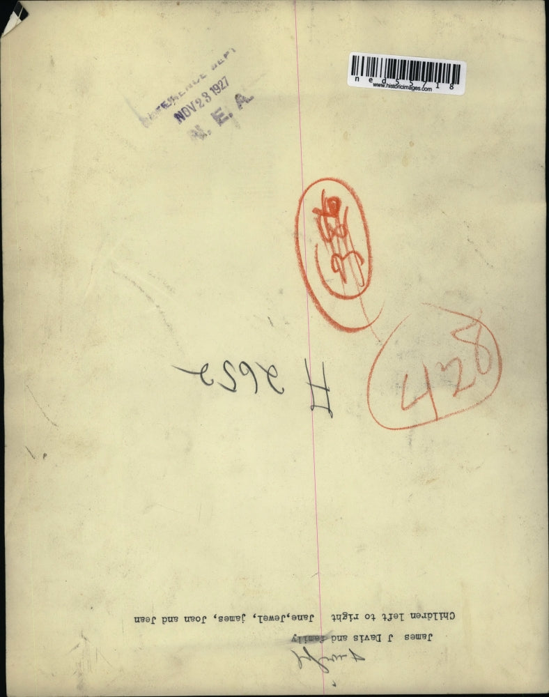 1927 Press Photo Mr & Mrs James Davis & kids Jane, Jewel, James, Joan, Jean