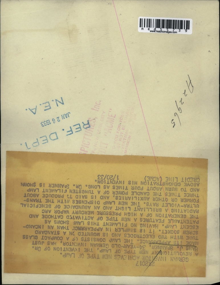 1933 Press Photo Dr Hans J Spanner, German inventor has invented new type of