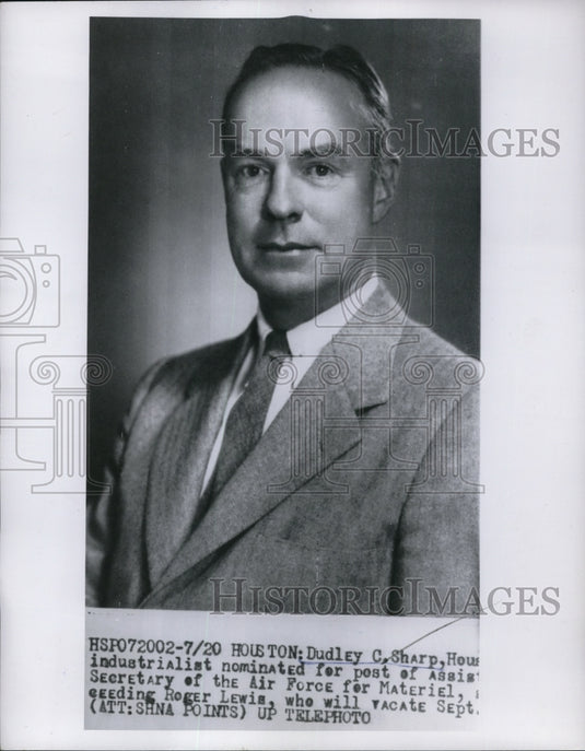 1955 Press Photo Dudley Sharp for Asst Sec of Air Force for Materiel