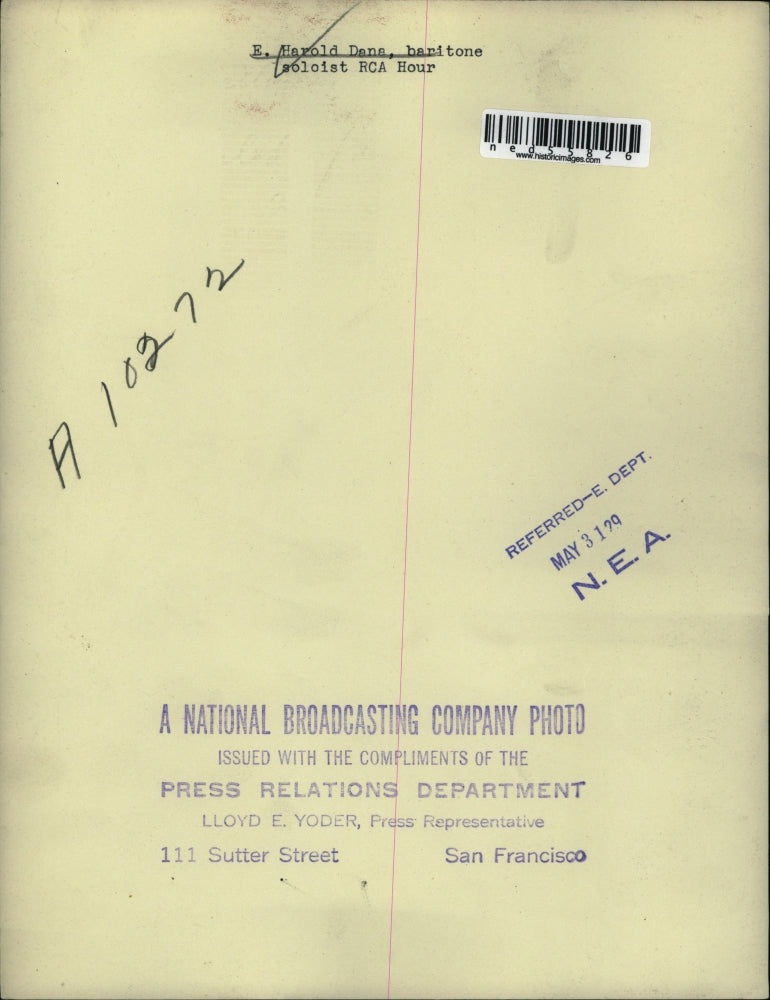 1929 Press Photo E. Harold Dana, baritone soloist of RCA hour