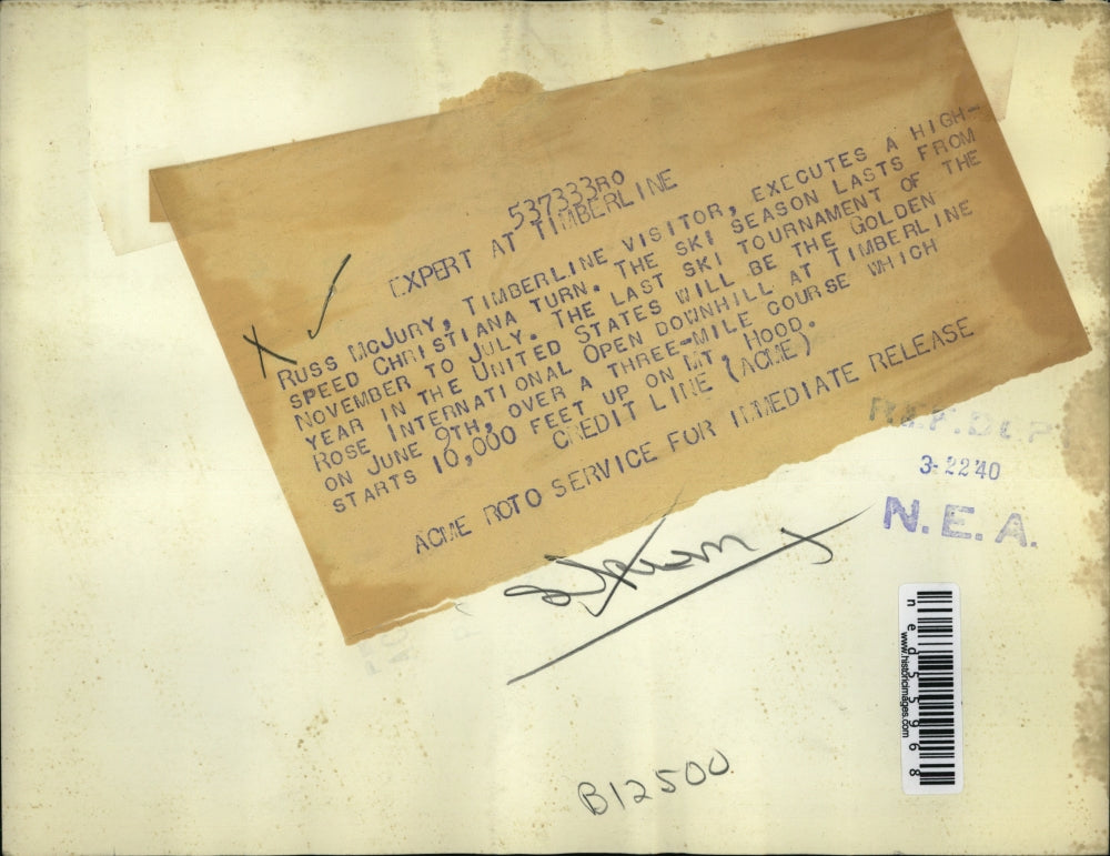 1940 Press Photo Russ McJury as he executes a high speed Christiana turn