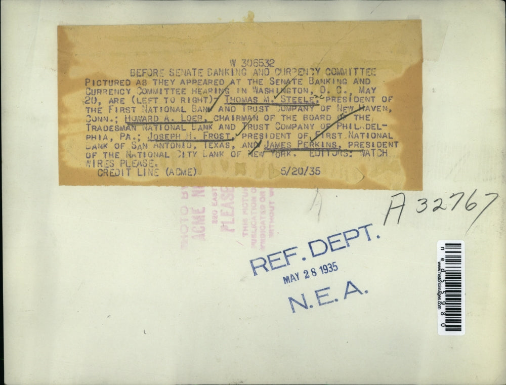 1935 Press Photo Thomas Steele H Loeb J H Frost and James Perkins Before Senate