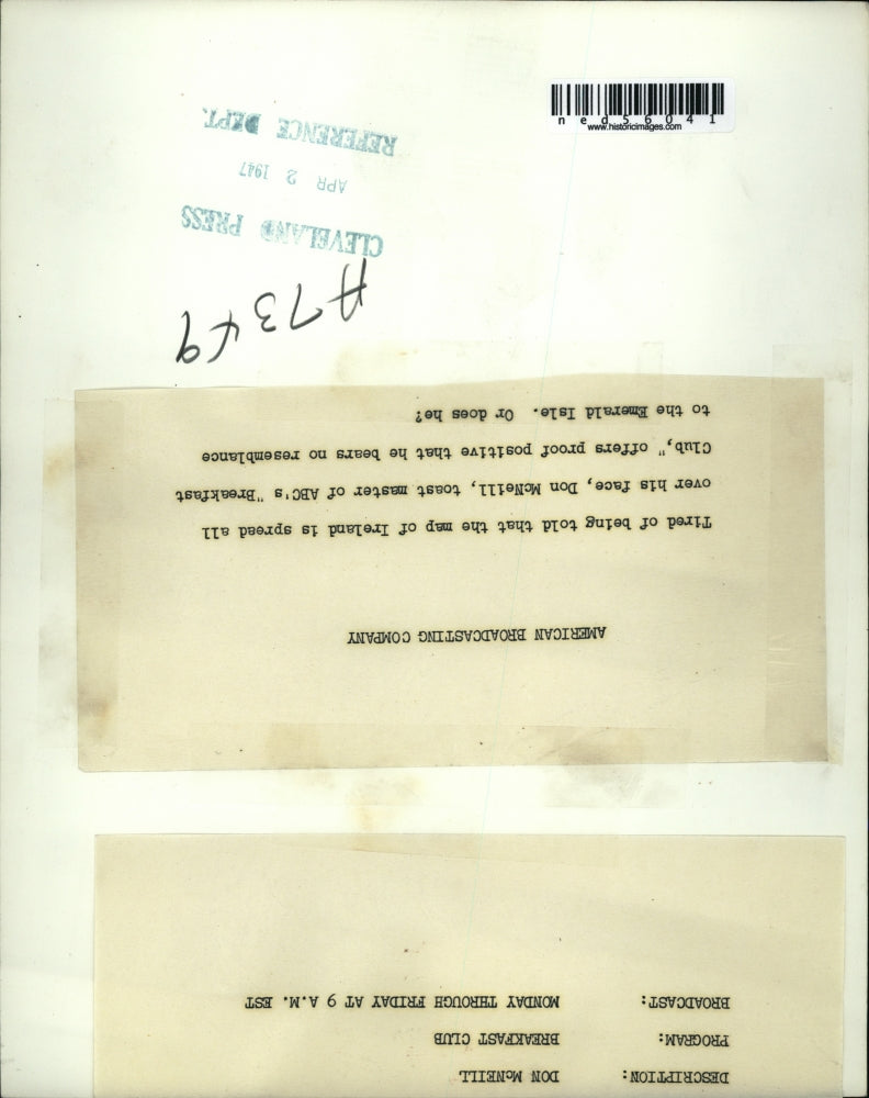 1947 Press Photo Don McNeill, Breakfast Club Radio Program