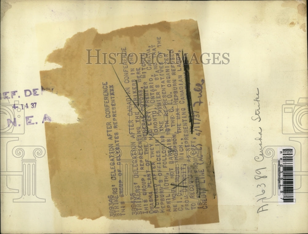 1937 Press Photo Strikers Delegation After Canadian Conference - ned56187