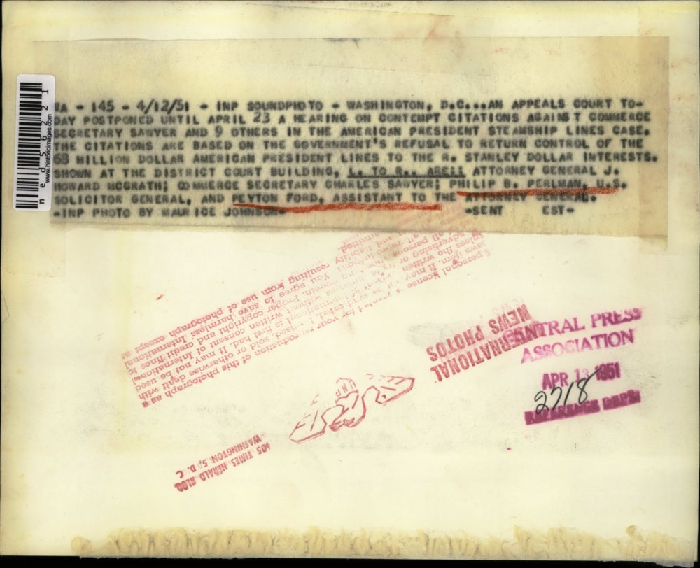 1951 Press Photo J. Howard McGrath, Charles Sawyer, Philip Perlman, Peyton Ford