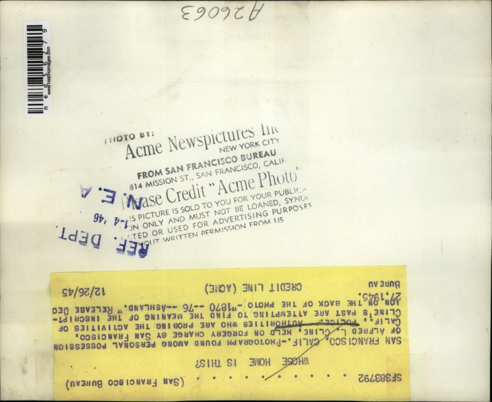 1945 Press Photo Home of Alfred L. Cline Questioned on Forgery Charge