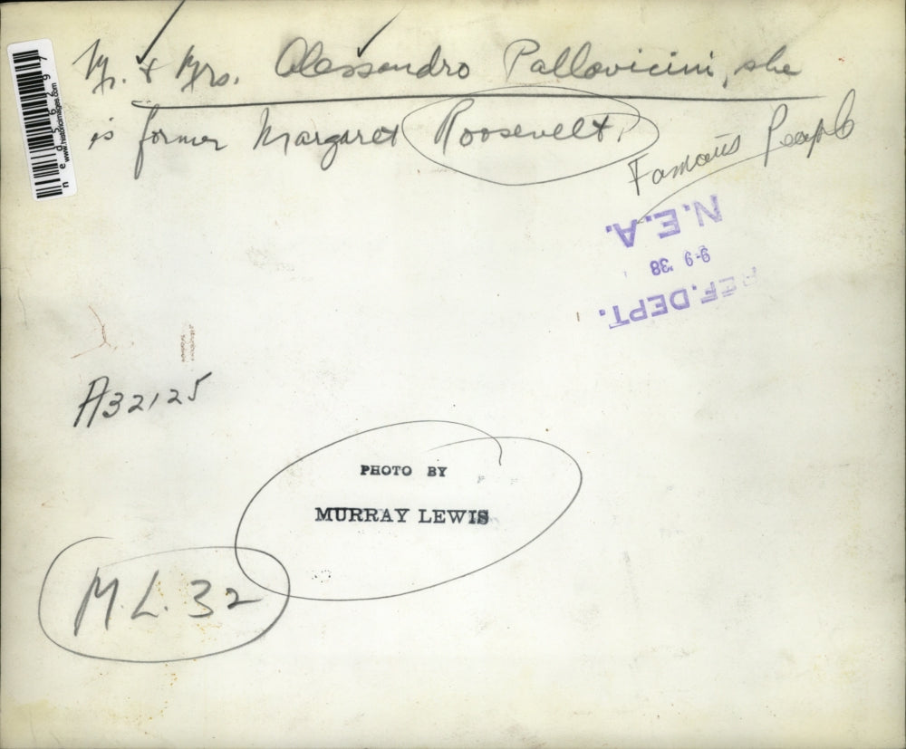 1938 Press Photo Mrs Alessandro Pallovicini, Former Mrs. Roosevelt