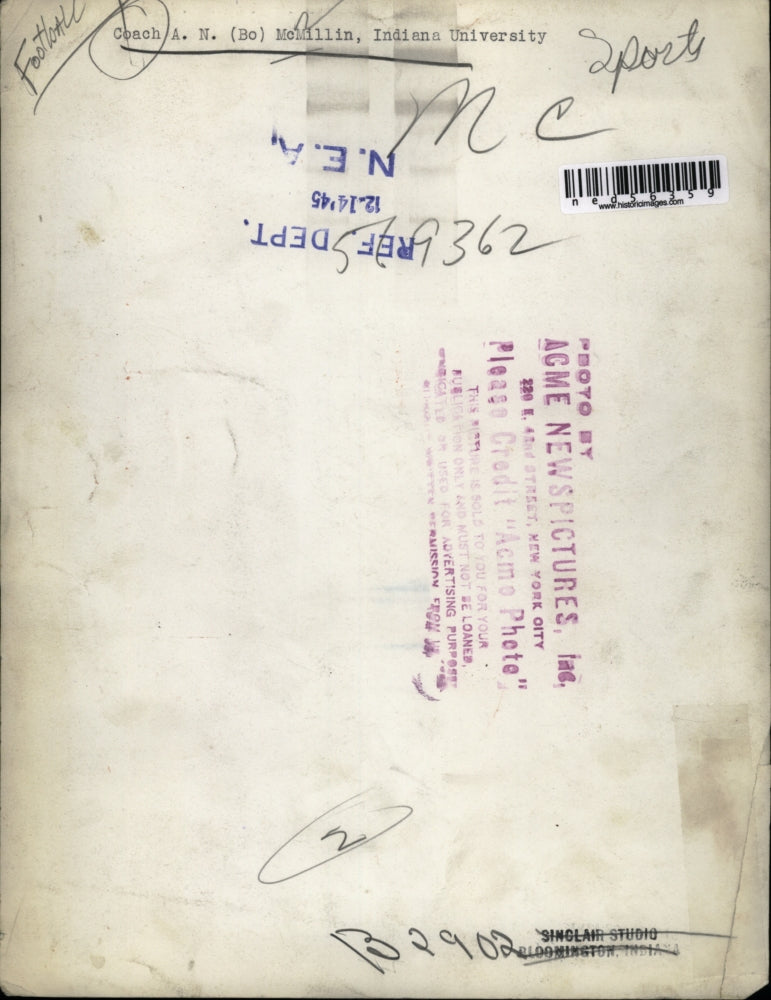 1945 Press Photo Coach A.N McMillin Indiana University