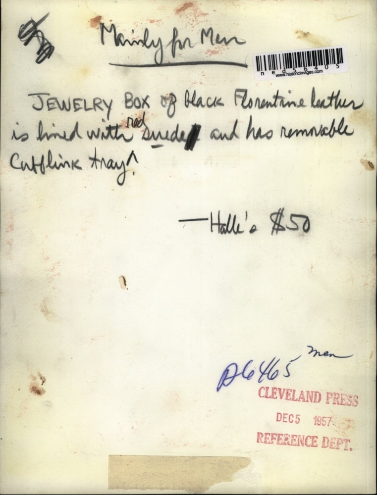 1957 Press Photo Jewelry box of black florentine leather with a tray