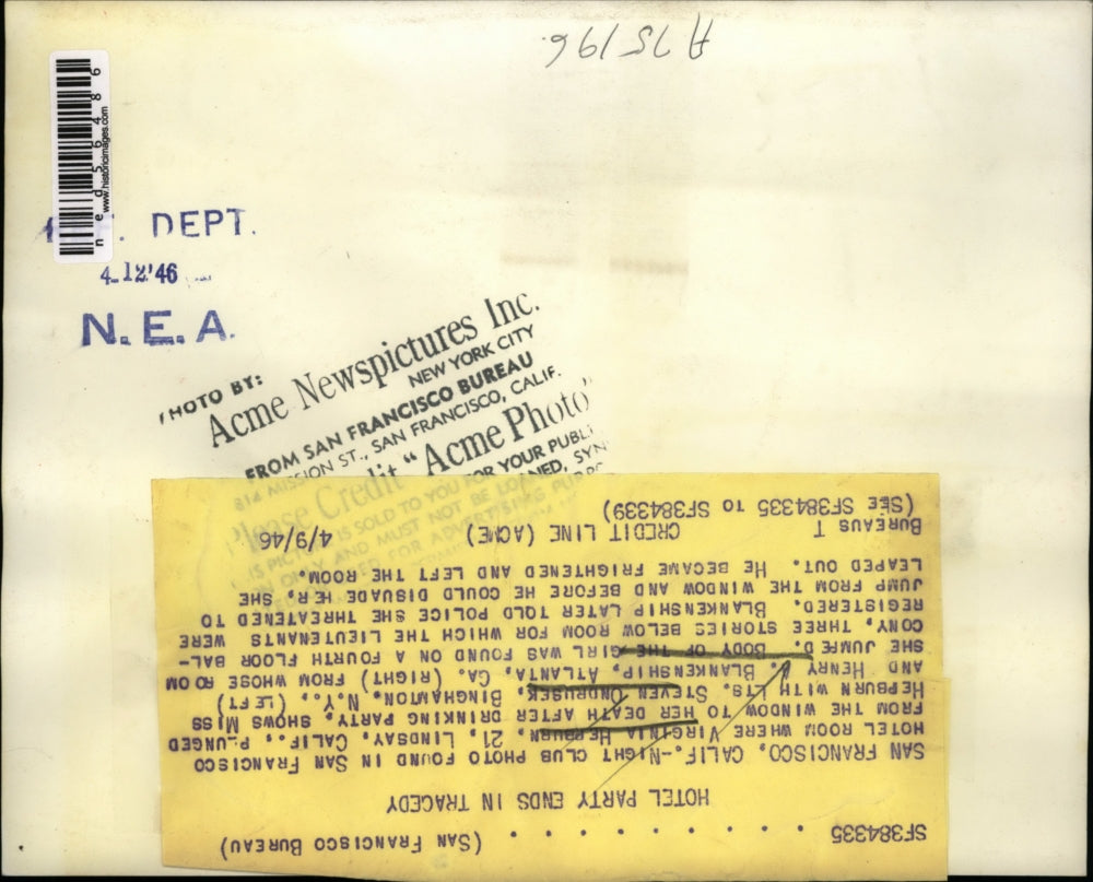 1946 Press Photo Virginia Hepburn, Steven Ondrusek & Henry Blankenship at party