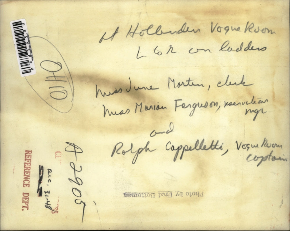 1948 Press Photo Hollander Vogue Room Happy New Year banner june Morten,