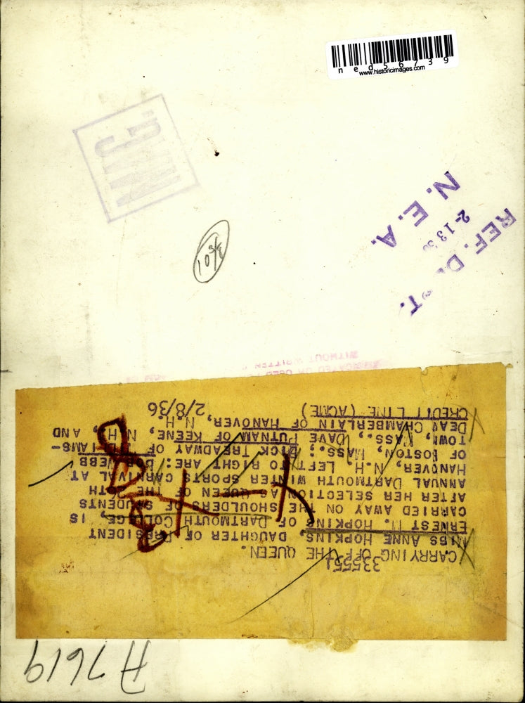 1936 Press Photo Miss Anne Hopkins carried away after her selection as Queen