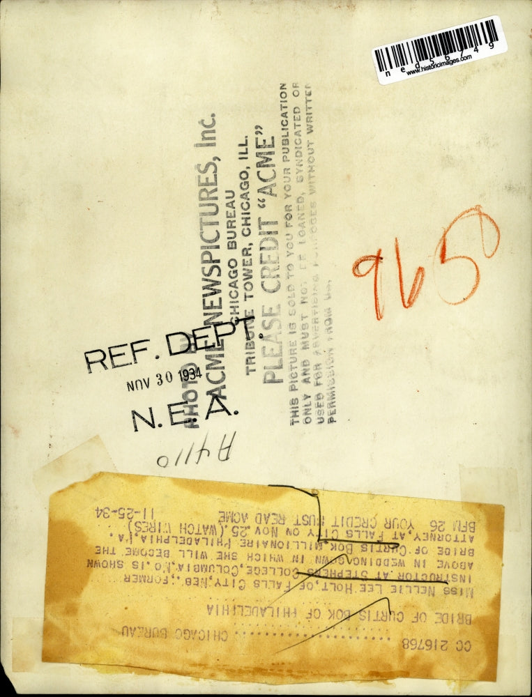 1934 Press Photo Miss Nellie Lee Holt will be married to Curtis Bok