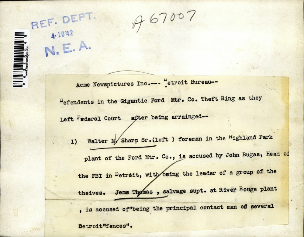 1942 Press Photo Walter M Sharp accused by FBI being leader of group of thieves