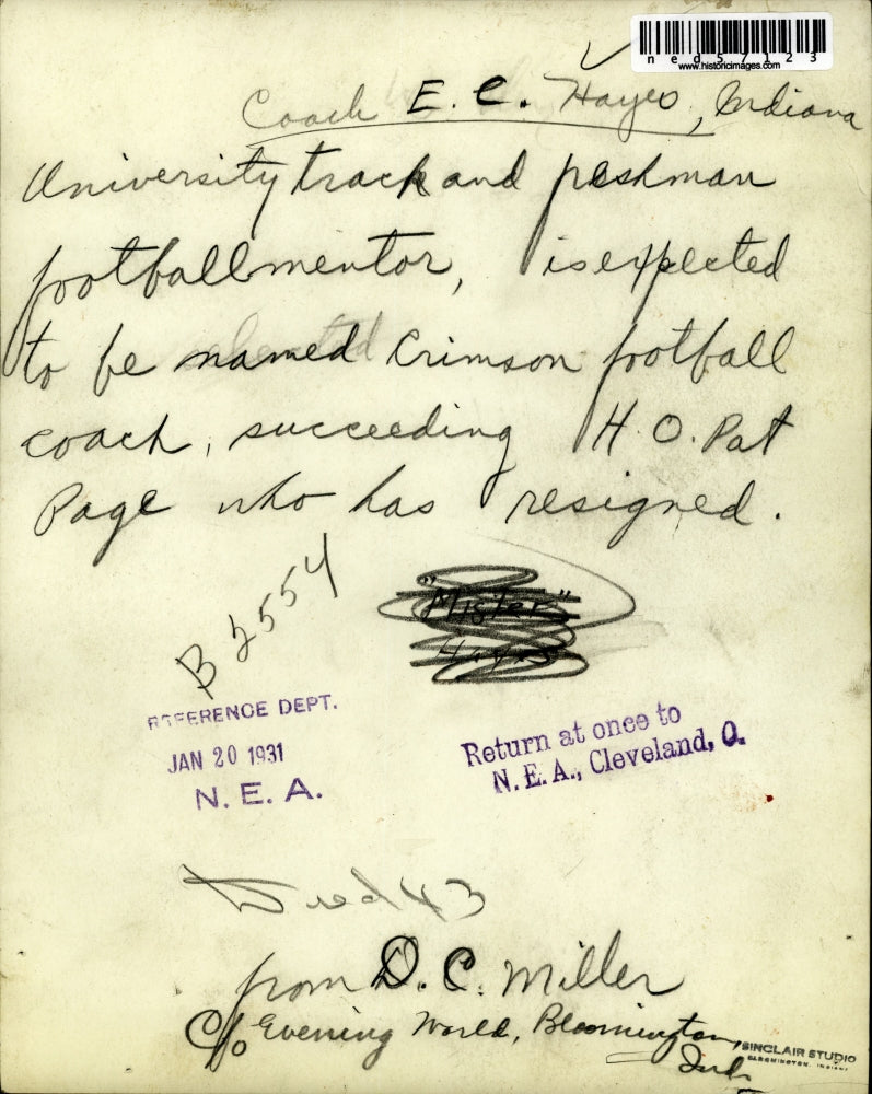 1931 Press Photo Coach E. C. Hayes