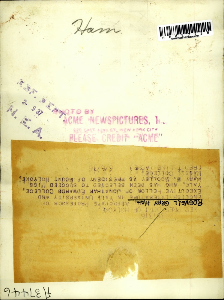 1936 Press Photo Roswell Gray Ham Associate Professor of English Literature