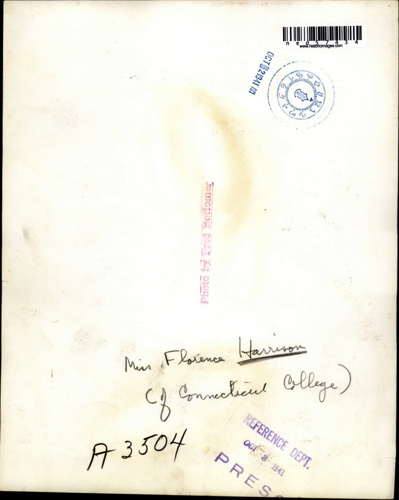 1941 Press Photo Miss Florence Harrison of Connecticut College