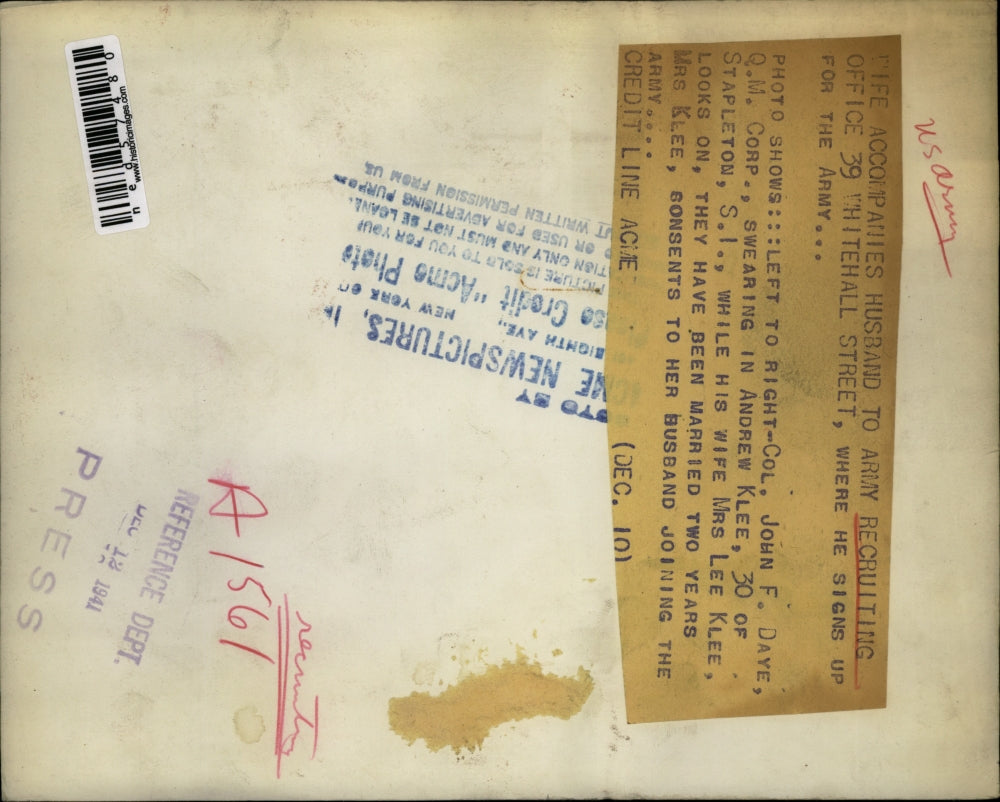 1941 Press Photo Col. John F. DAye Swearing in Andrew Klee