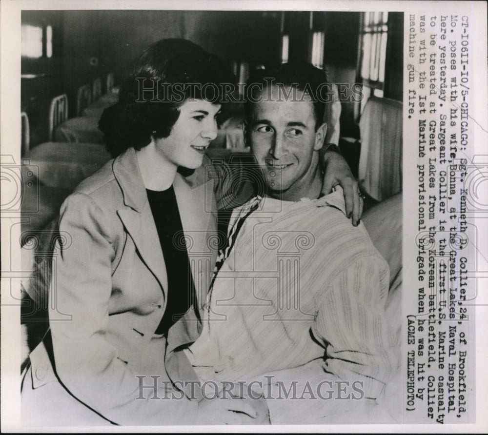 1950 Press Photo Sgt. Kenneth Collier poses with his wife, Bonna- Historic Images