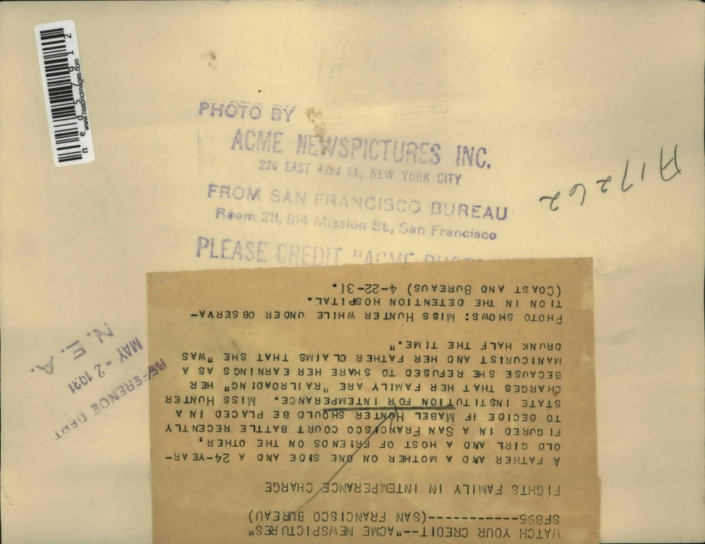 1931 Press Photo Mabel Hunter while under observation in the Detention Hospital