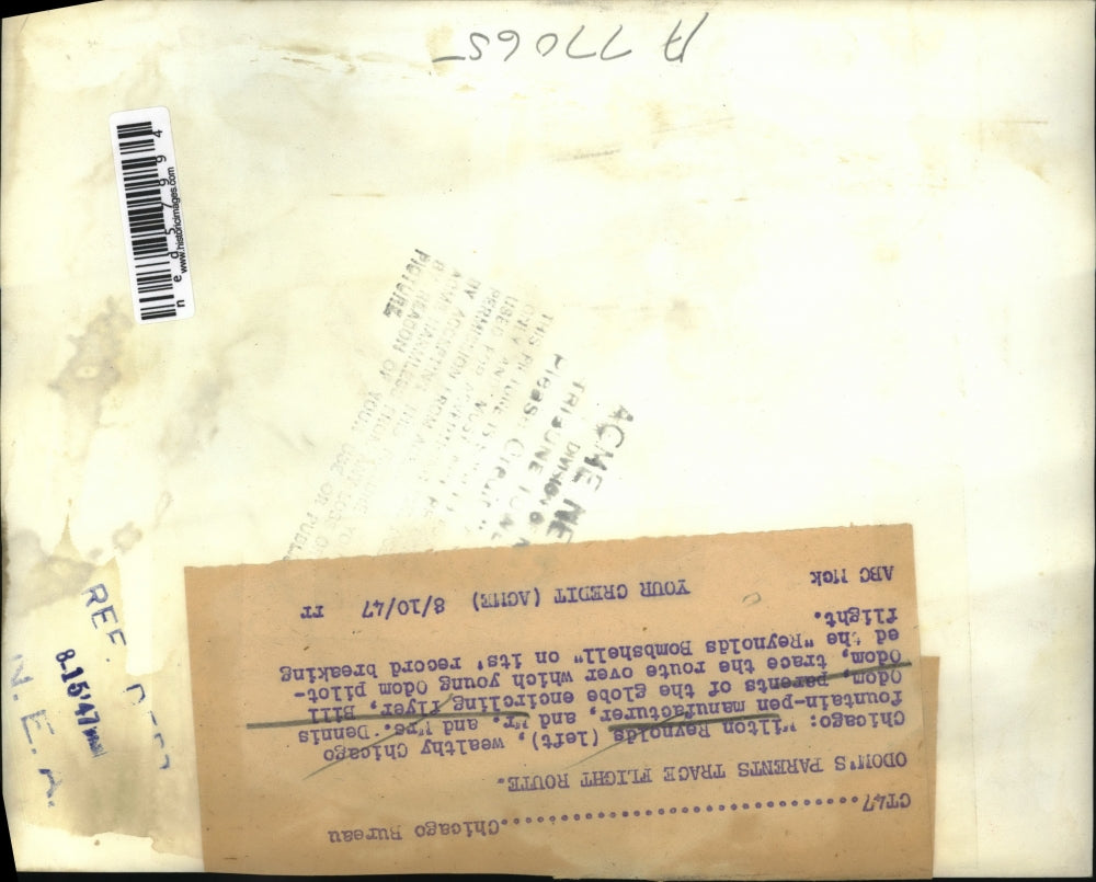 1947 Press Photo Odom's Record Breaking Flight