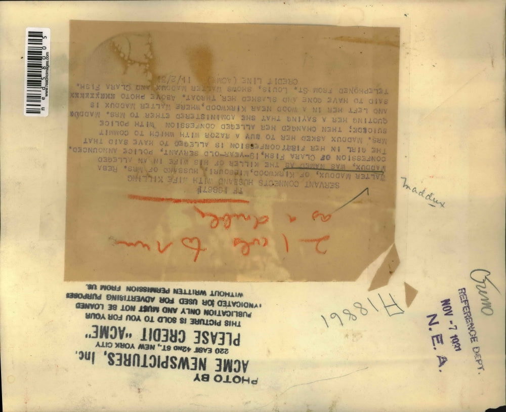 1931 Press Photo Walter Maddux, was named as the killer of his wife in an