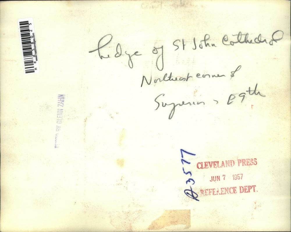 1957 Press Photo Hidge of St John Cathedral, Northeast corner of Superior, E9th