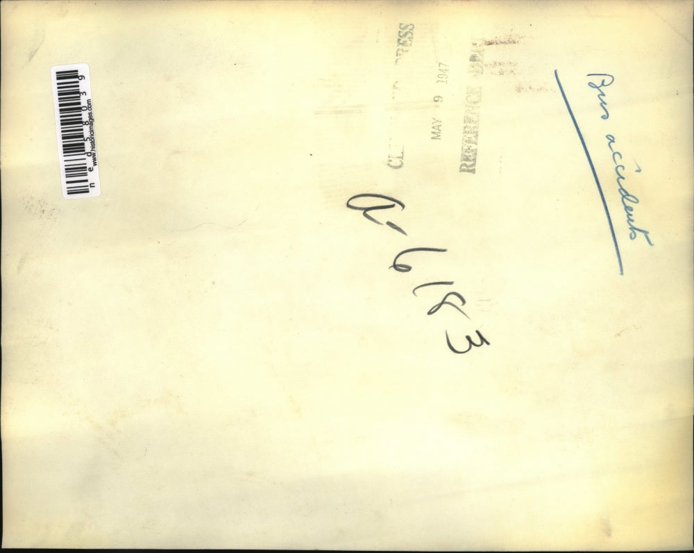 1947 Press Photo Greyhound bus demolished after collision with a light car