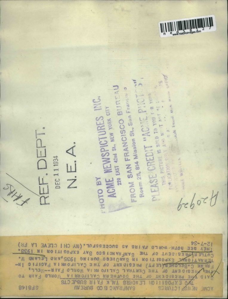 Load image into Gallery viewer, 1934 Press Photo Frank Belcher and Lelant Cutler said they saw both World
